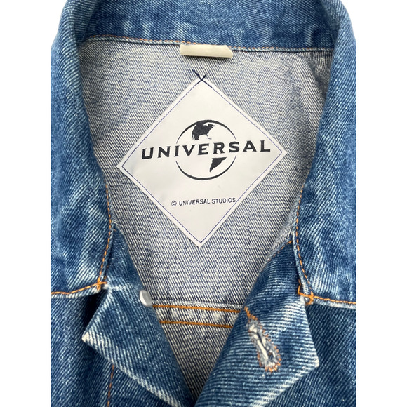 Vintage Universal Studios Men's Size L Embordered Button Up Demin Jacket - Picture 8 of 9